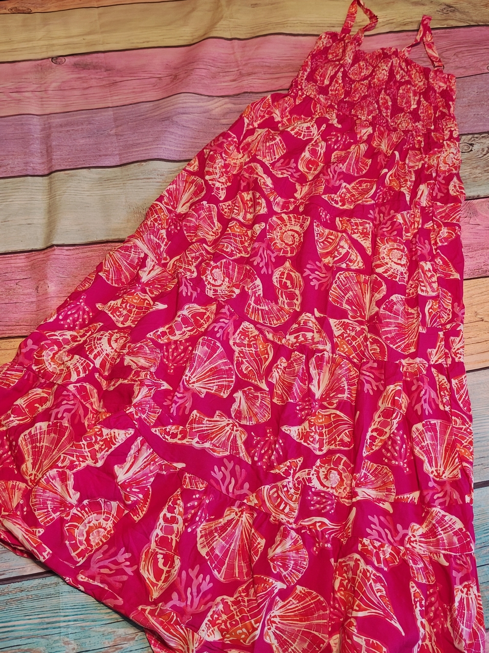 Medium Bright Pink Shell Print Maxi Dress #1561